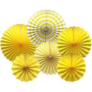 Party Hanging Paper Fans Set, Yellow Round Pattern Paper Garlands Decoration